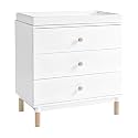 Babyletto Gelato 3-Drawer Changer Dresser with Removable Changing Tray in White and Washed Natural, Greenguard Gold Certified