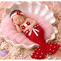BabyMoon (Set of 3 Crochet Mermaid New Born Baby Photography Shoot Props Costume (3-12 Months, Red)