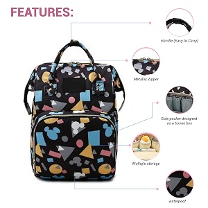 babymoon mother diaper bag lightweight multifunctional travel unisex diaper backpack  black mickey