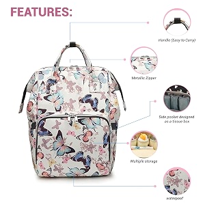 babymoon mother diaper bag lightweight multifunctional travel unisex diaper backpack  white butterfly