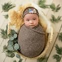 BabyMoon Rayon Newborn Baby Wraps with Hairband Photography Photoshoot Props Costume Swaddle (190x60cm, Grey)