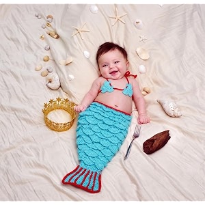 babymoon set of 2 crochet mermaid new born baby photography shoot props costume 6-18 months blue