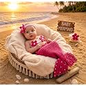 BabyMoon Set of 3 Crochet Mermaid New Born Photography Shoot Props Costume (6-18 Months, Pink)