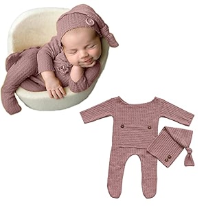 babymoon strechable bodysuit and cap  baby photoshoot props costume  0-1 month  pink