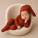 BabyMoon |Strechable Bodysuit And Cap | Baby Photoshoot Props Costume | 0-1 Month | Yellow