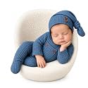 BabyMoon Stretchable Bodysuit and Cap Baby Photoshoot Props Costume 0-1 Month Caramel