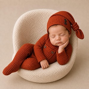 babymoon stretchable bodysuit and cap baby photoshoot props costume 0-1 month caramel