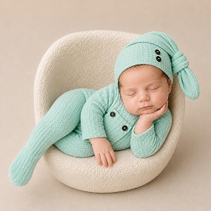 babymoon strechable bodysuit and cap  baby photoshoot props costume  0-1 month  green
