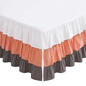 bacati 3 layer ruffled cribtoddler bed skirt whitecoralgrey 1334