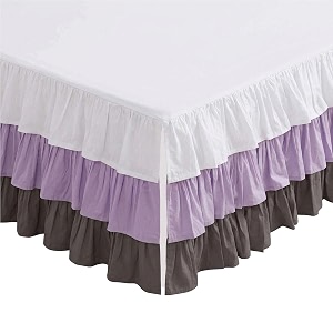 bacati 3 layer ruffled cribtoddler bed skirt whitelilacgrey 1334