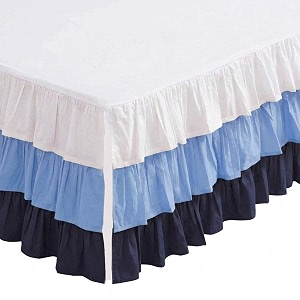 bacati 3 layer ruffled cribtoddler bed skirt whitebluenavy 1334
