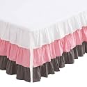 Bacati 3 Layer Ruffled Crib/Toddler Bed Skirt, White/Pink/Grey, 13"