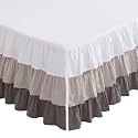 Bacati 3 Layer Ruffled Crib/Toddler Bed Skirt, White/Grey/Steel, 13"