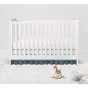 bacati - mix n match solid 3 tier layer bed ruffle crib skirt whiteaquagrey