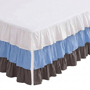bacati - mix n match solid 3 layer ruffled crib skirt whitebluegrey