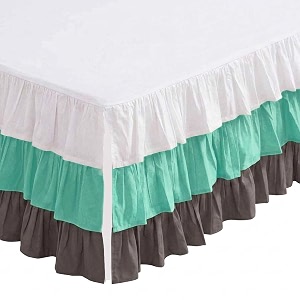 bacati - mix n match solid 3 layer ruffled crib skirt whitemintgrey