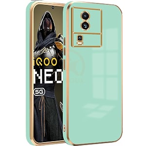 back case cover for iqoo neo 7 back cover  gold electroplating chrome  raised edges  super soft-touch  bumper back case for iqoo neo 7 mint green