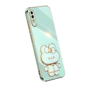 back cover for samsung galaxy a20 with cute 3d cartoon shaped mirror folding mobile stand holder 360 degree protection anti-slip with drop protection pack of 1 mint