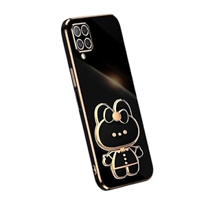 back cover for samsung galaxy a22 4g with cute 3d cartoon shaped mirror folding mobile stand holder 360 degree protection anti-slip with drop protection pack of 1 black