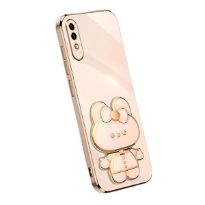 back cover for samsung galaxy a30 with cute 3d cartoon shaped mirror folding mobile stand holder 360 degree protection anti-slip with drop protection pack of 1 pink