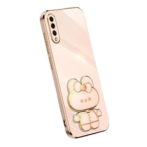 back cover for samsung galaxy a50 with cute 3d cartoon shaped mirror folding mobile stand holder 360 degree protection anti-slip with drop protection pack of 1 pink