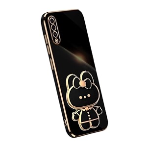 back cover for samsung galaxy a50 with cute 3d cartoon shaped mirror folding mobile stand holder 360 degree protection anti-slip with drop protection pack of 1 black