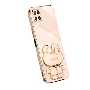 back cover for samsung galaxy f62 with cute 3d cartoon shaped mirror folding mobile stand holder 360 degree protection anti-slip with drop protection pack of 1 pink