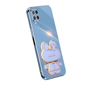 back cover for samsung galaxy m62 with cute 3d cartoon shaped mirror folding mobile stand holder 360 degree protection anti-slip with drop protection pack of 1 blue