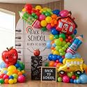 back to school balloons hot pink and red yellow green balloon garland arch kit 130+pcs with school bus classroom apple mylar balloon for back to school Birthday party decorations