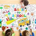 Back to School Coloring Tablecloth for Kids, Large 30x72 Inch Poster with School Bus, Books, Pencils, Perfect for Classroom Activities, Party Games, Educational Decorations, Event Supplies