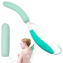 Back Scrubber for Shower,15.35" Curved Body Brush with Anti Slip Long Handle (Green Handle+Green-2)