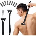 Back Shavers for Men with Foldable Long Ergonomic Handle: DIY Hair Shaver, Replaceable Safety Blade & Portable Razor Groomer for Men, Wet & Dry Shaving - Blk (8PCS Blades Included)
