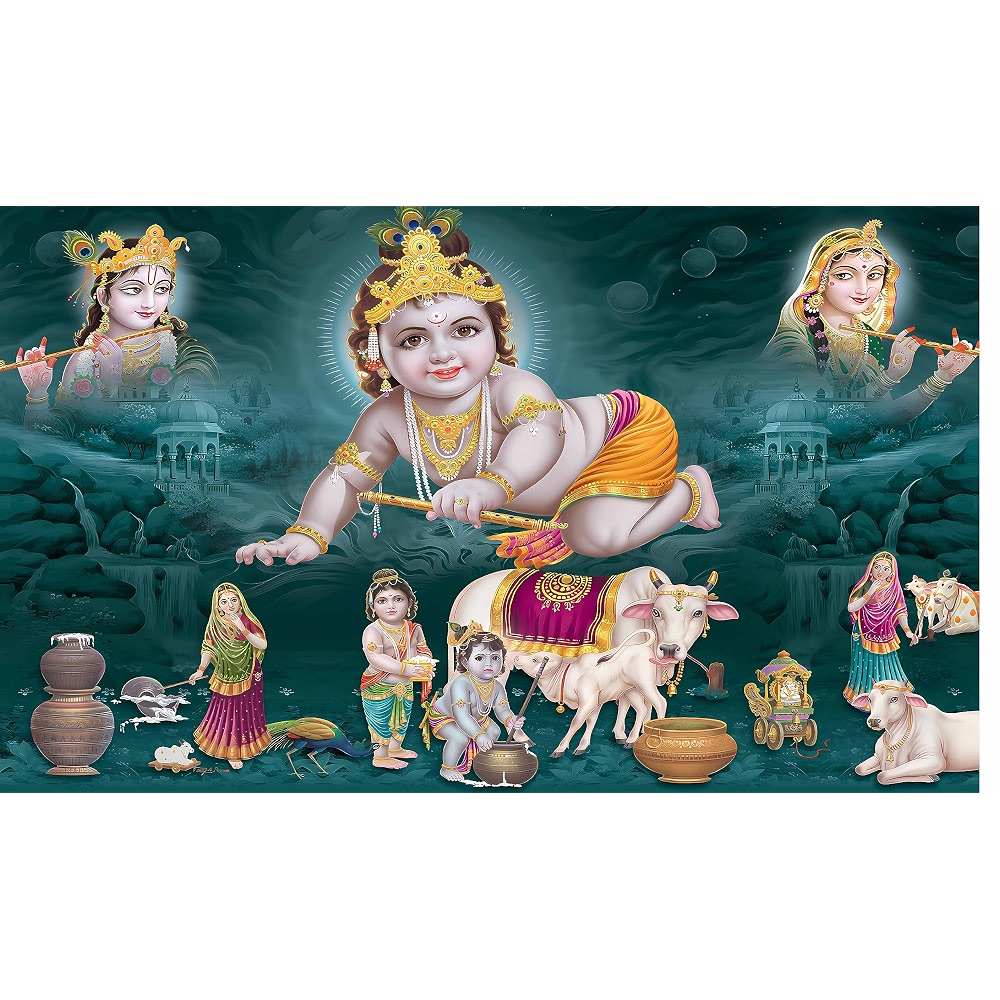Matuki Backdropon Bal Krishna with Matuki and Cows Design Backdrop for ...