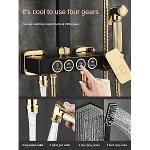 backline shower set for bathroom full set 4 in 1 wall shower mixer hot amp cold shower panels hand shower  overhead shower  jet spray for bathrooms black gold
