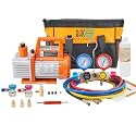 BACOENG 4 CFM 1/3HP AC Vacuum Pump and 4 Way Gauge Set for R134a R410a R22
