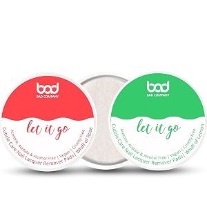 bad company nail polish remover wipes alcohol free acetone free amp acetate free  quick action with non-drying cuticle care formula -with nourishing olive oil aloe vera amp vitamin e 30 pads each  - combo of 2