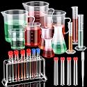 Baderke 28 Pcs Plastic Beakers Test Tubes with Graduated Cylinder Flask