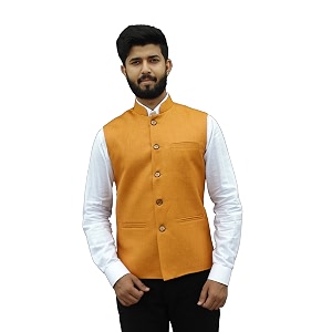 Badoliya Sons Nehru Jacket Mens Mustard