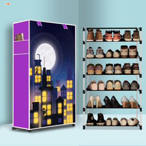bae 6 tier foldable shoe rack  space saver universal for entry bedroom  balcony plastic shoe stand town building modern printeda6 6 shelves diydo-it-yourself