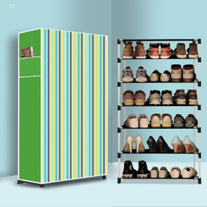 bae 6 tier foldable shoe rack  space saver universal for entry bedroom  balcony plastic shoe stand green strip modern printeda6 6 shelves diydo-it-yourself
