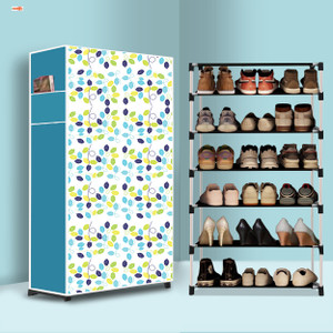 bae 6 tier foldable shoe rack  space saver universal for entry bedroom  balcony plastic shoe stand colourful leav modern printeda6 6 shelves diydo-it-yourself