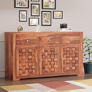 solid sheesham niwar wood natural 3 drawers and 3 shelves chest of drawer storage organizer sideboard kitchen cabinet cupboard furniture for bedroom living room home amp office