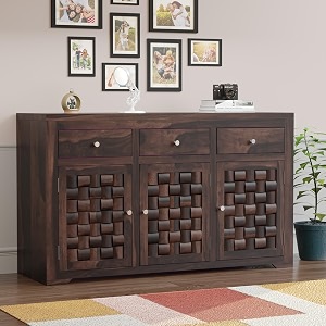solid sheesham niwar wood walnut 3 drawers and 3 shelves chest of drawer storage organizer sideboard kitchen cabinet cupboard furniture for bedroom living room home amp office