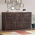 Solid Sheesham Niwar Wood Walnut 3 Drawers and 3 Shelves Chest of Drawer, Storage Organizer Sideboard, Kitchen Cabinet, Cupboard Furniture for Bedroom, Living Room, Home & Office