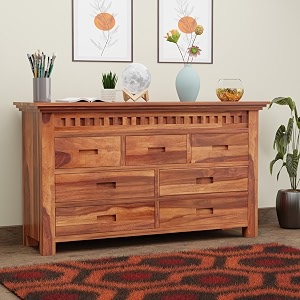 solid sheesham wood natural 7 drawers cabinet storage organizer sideboard kitchen chest cupboard furniture for bedroom living room home amp office
