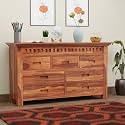 Solid Sheesham Wood Natural 7 Drawers Cabinet, Storage Organizer Sideboard, Kitchen Chest, Cupboard Furniture for Bedroom, Living Room, Home &amp; Office