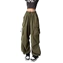 Baggy Cargo Pants for Women High Waist Loose Straight Leg Pants Casual Solid Parachute Trousers Y2K Streetwear Clothes