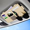 Car Accessories Car Sun Visor Organizer, Sunglass Pen Card Small Document Storage Pouch Holder, PU Leather, Multi-Pocket with Zipper Net