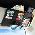 Car Accessories Car Sun Visor Organizer, Sunglass Pen Card Small Document Storage Pouch Holder, PU Leather, Multi-Pocket with Zipper Net, Automobiles, Black
