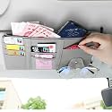Car Accessories Sun Visor Organizer, Sunglass Pen Card Small Document Storage Pouch Holder, Pu Leather, Multi-Pocket With Zipper Net (Grey, automobiles)